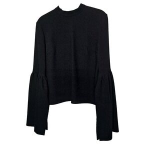 Rejina Pyo Black Blouse Top Bell Sleeves Tie Neck Long Sleeve